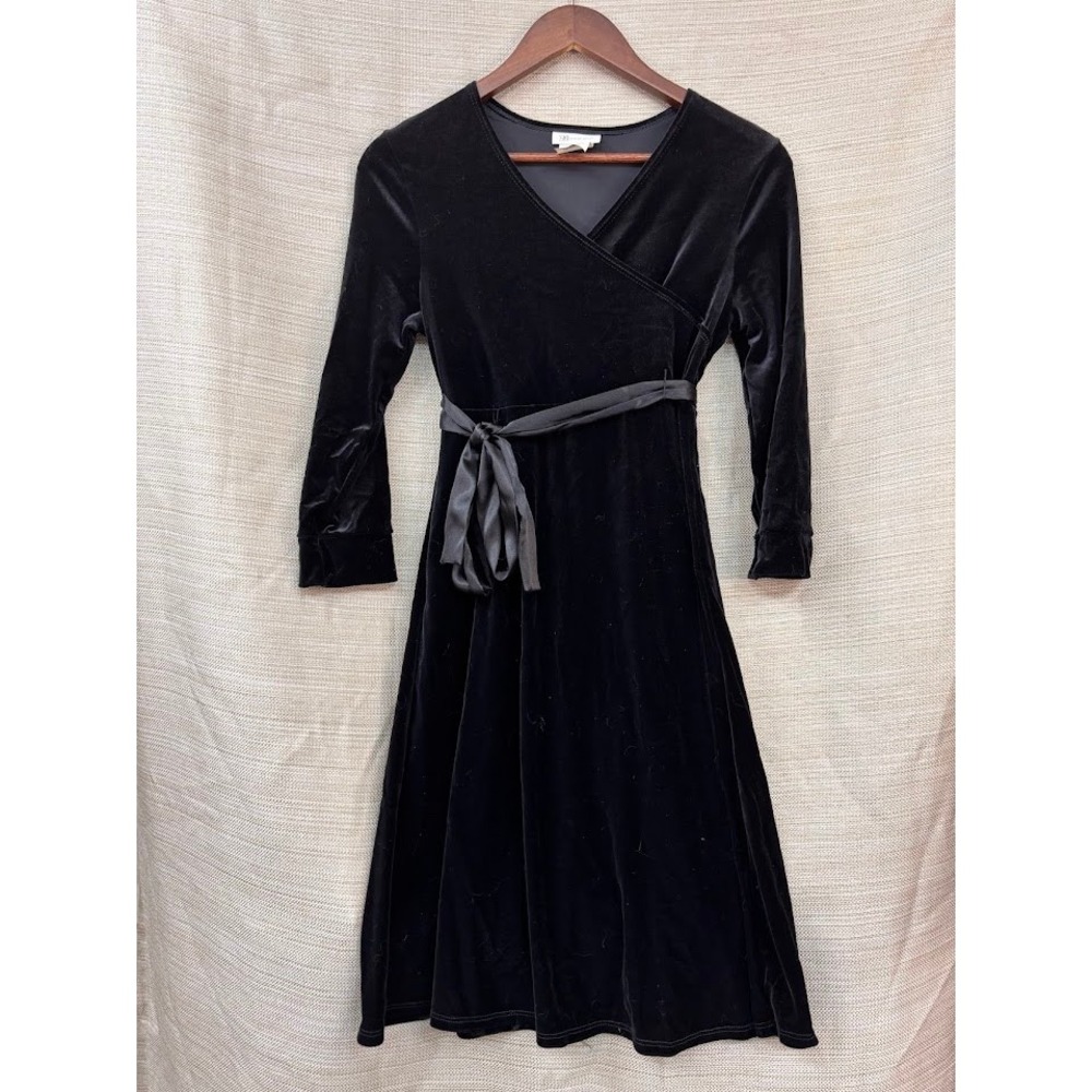 Bonnie Jean Girls Black Velvet Faux Wrap Dress Size 16 Satin Sash X46135-4